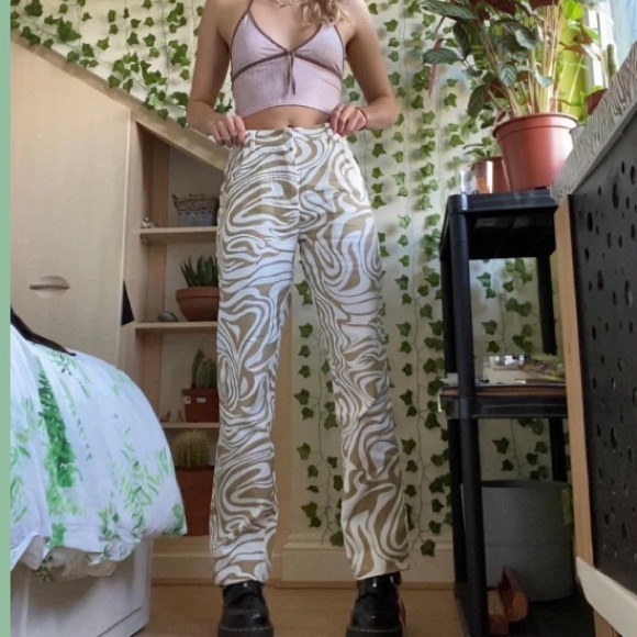 Y2K NWT Marbled Trendy Cute 200s Flare Jean Pants Brown White Medium 26 - Picture 6 of 8